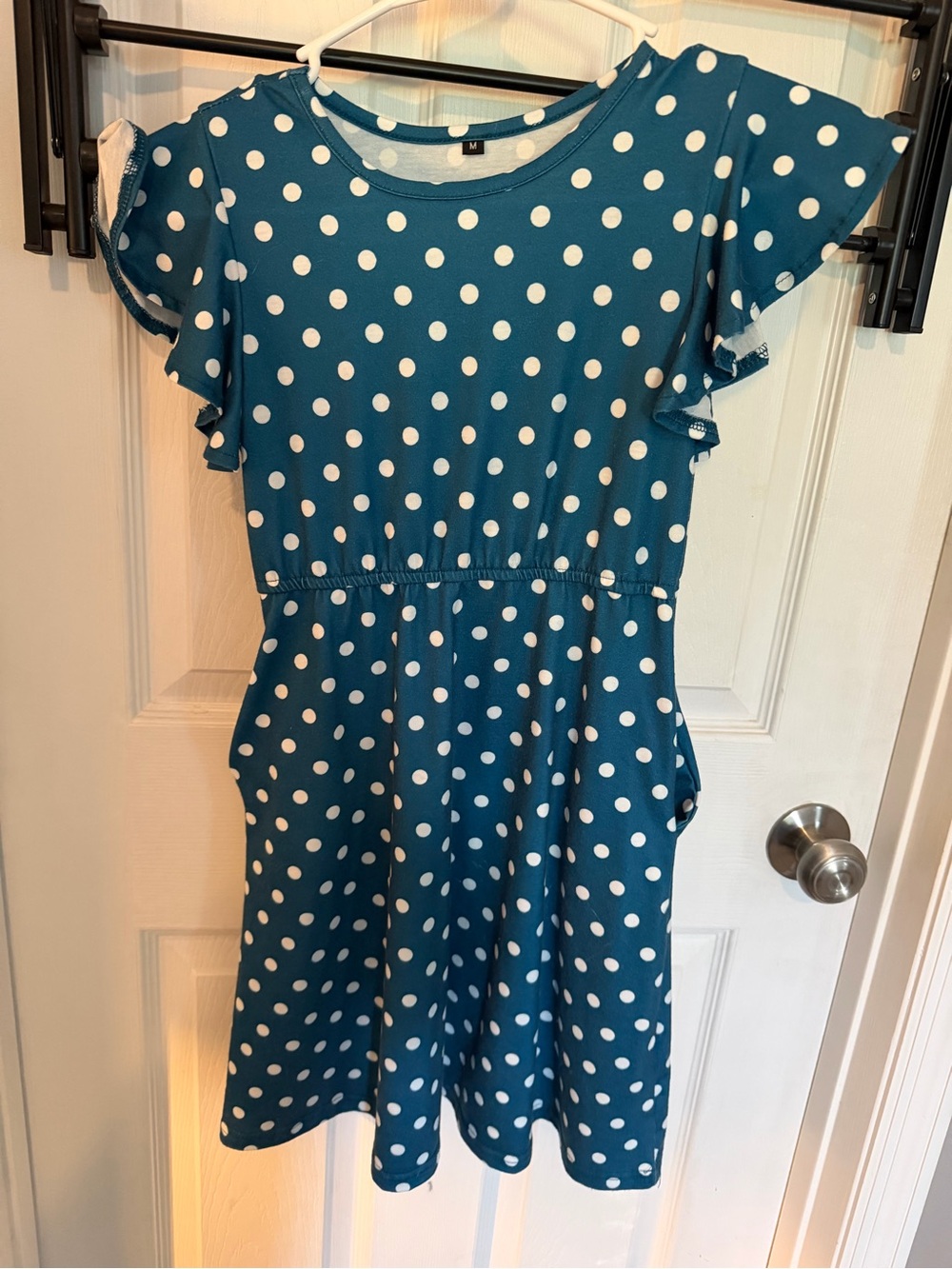 Amazon Teal Polka Dot Flutter Sleeve Dress for Girls
